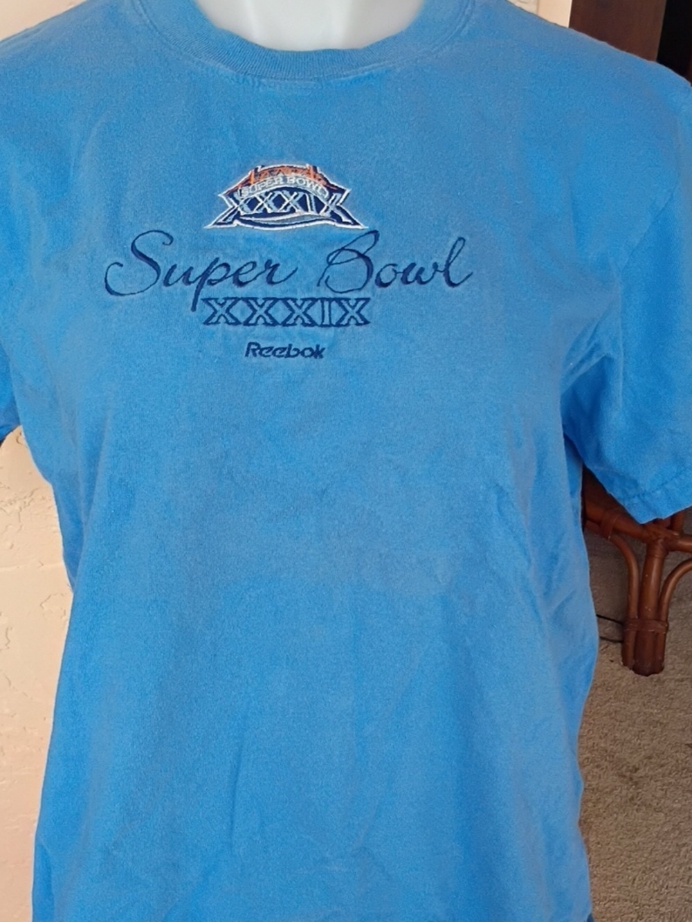 Reebok Light Blue Super Bowl XXXIX Embroidered Men's Tee Unisex Y2K